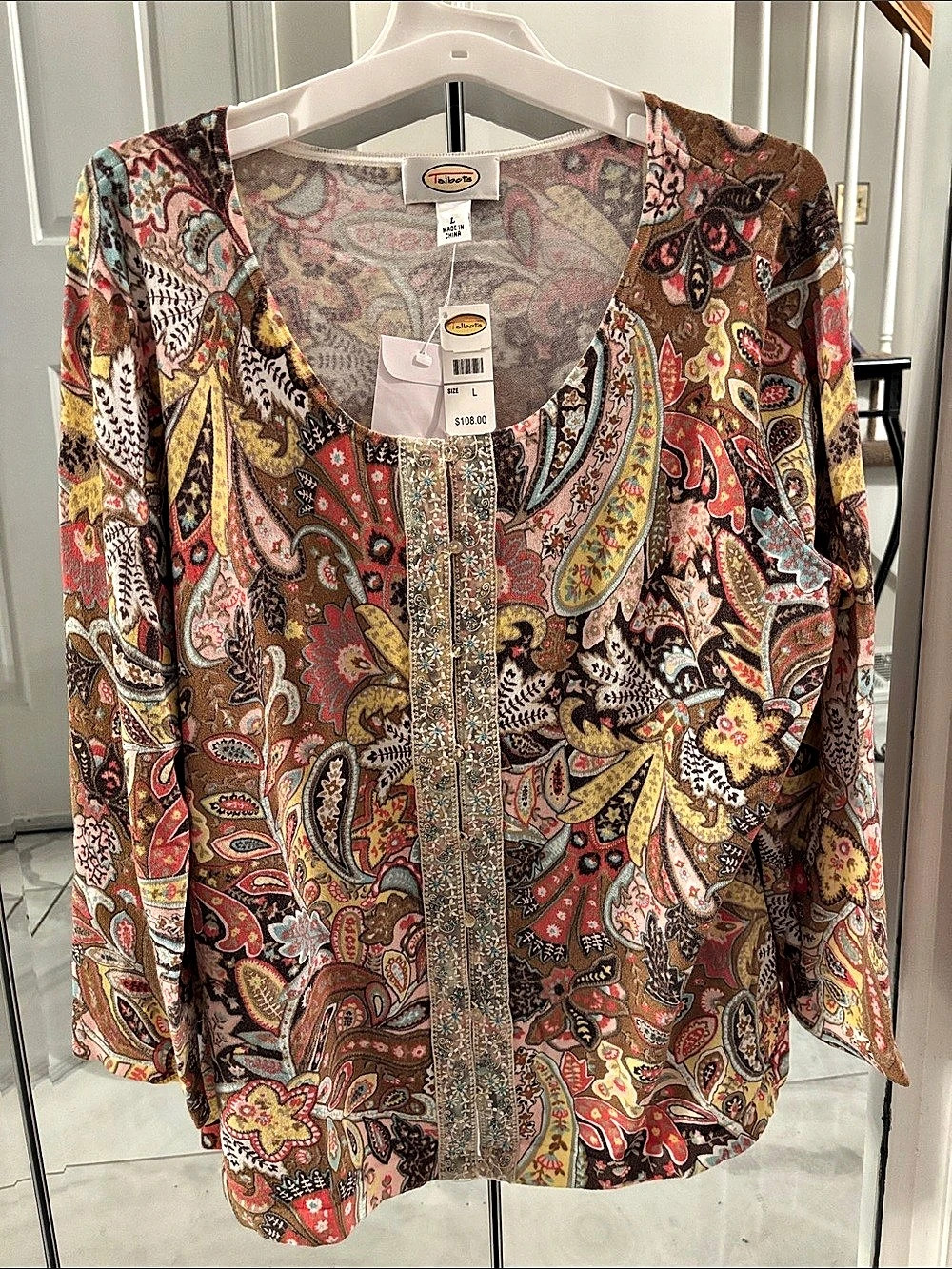Talbots Paisley Blouse in Brown & Red Large NWT